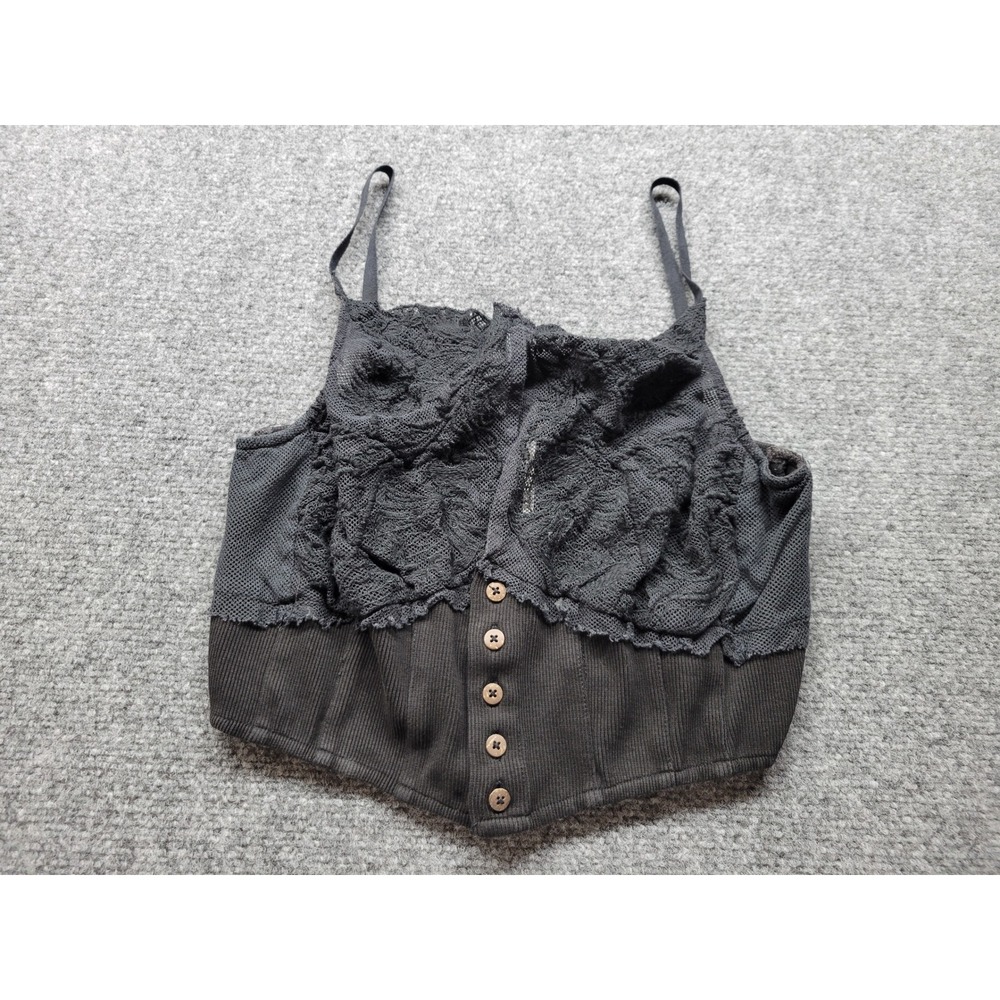 Free People Black Lace Ribbed Corset Cami Top OB1458027 Size M